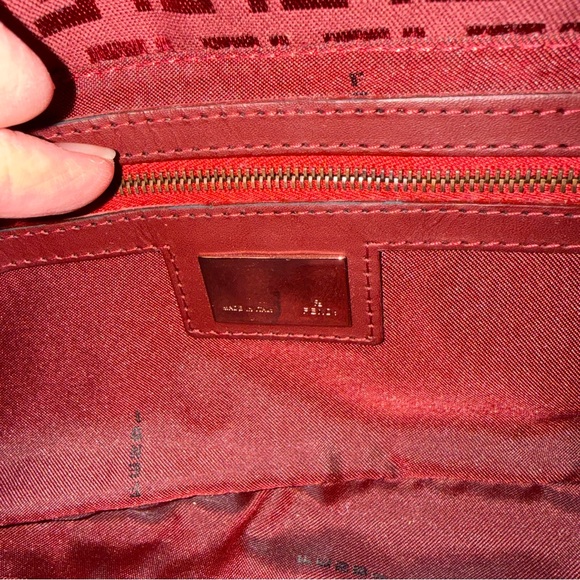 RARE Rose Gold Hardware Fendi Zucchino Baguette Bag in Red / Burgundy - Picture 10 of 11